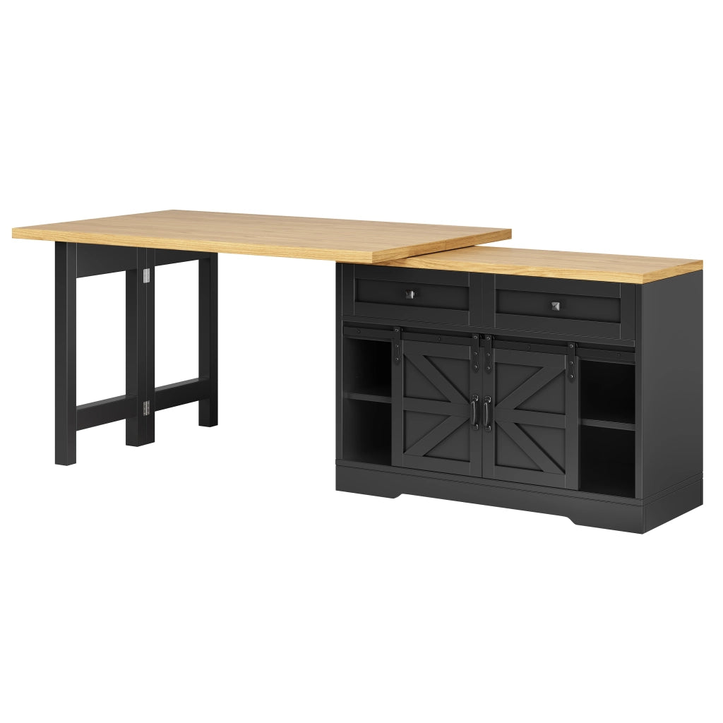 Tavolo da pranzo multifunzione con mobile laterale; ante scorrevoli; pannelli girevoli a 360°; nero; 120 × 40 × 72 cm