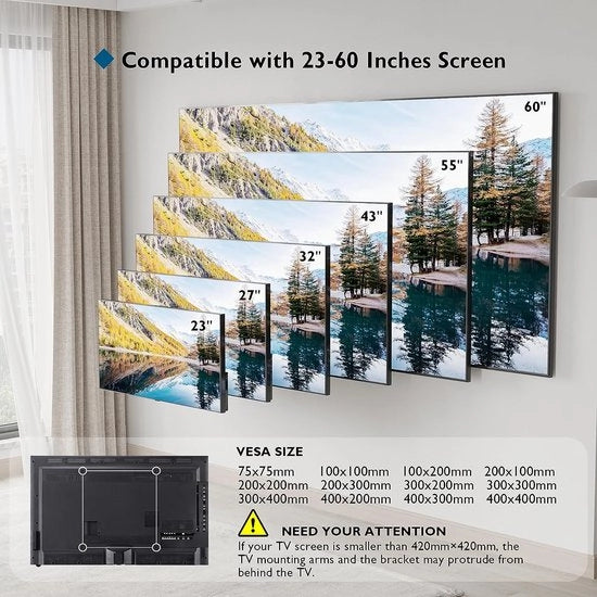 Sostegno per TV da Parete Flessibile Sostegno per TV Ultrasottile Universale per TV da 23 a 60 Pollici LCD/LED/Plasma