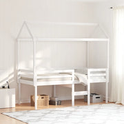Letto a Soppalco con Tetto Bianco 75x190 cm in Legno di Pino