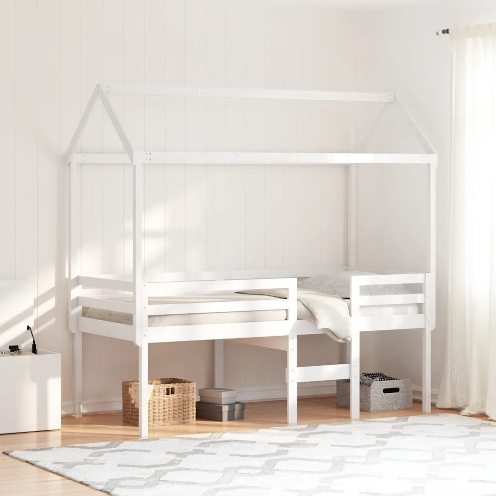Letto a Soppalco con Tetto Bianco 75x190 cm in Legno di Pino