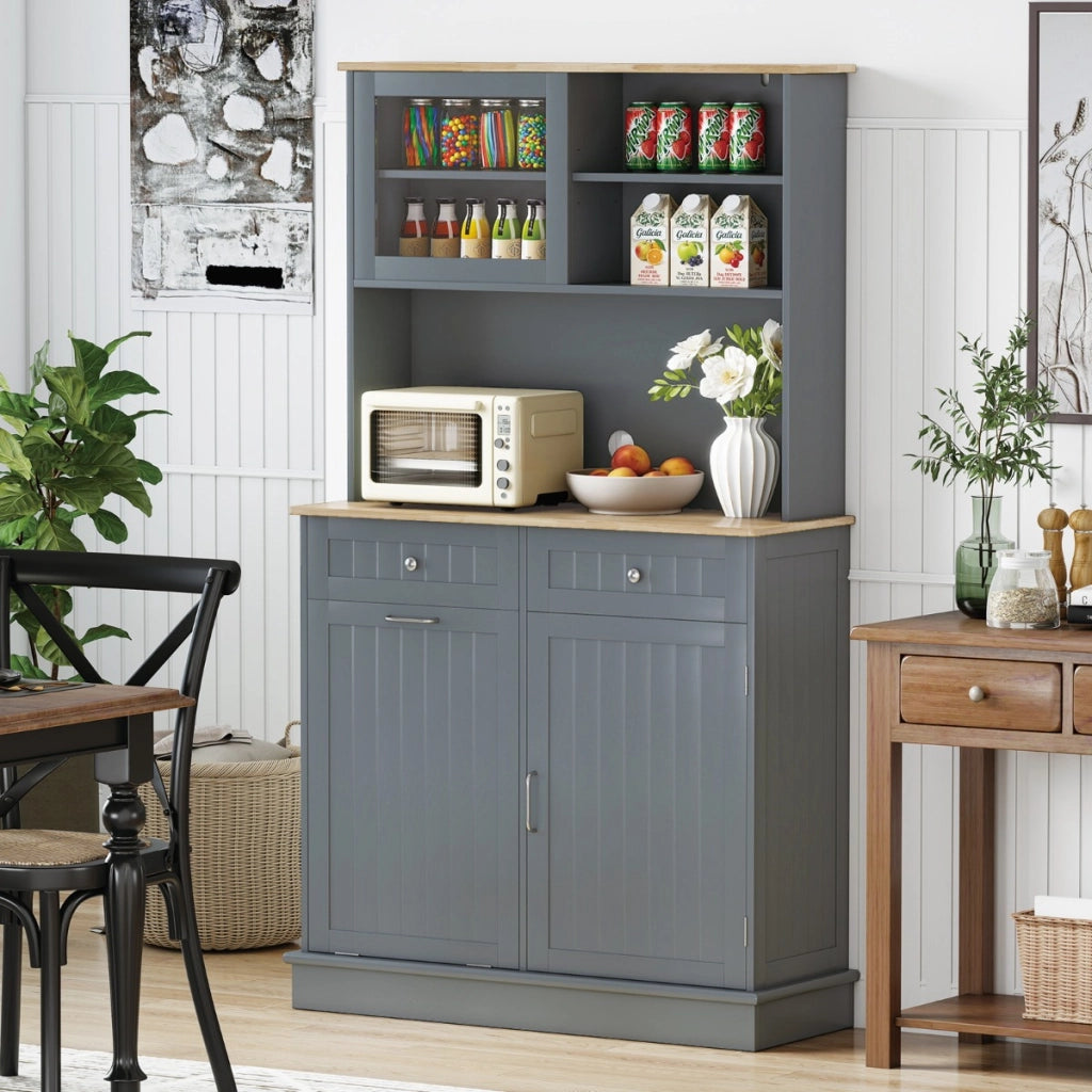 Armadio per rifiuti inclinato alto da cucina con pattumiera, Armadio per rifiuti doppio inclinazione piano gomma Grigio-Organizzazione della cucina