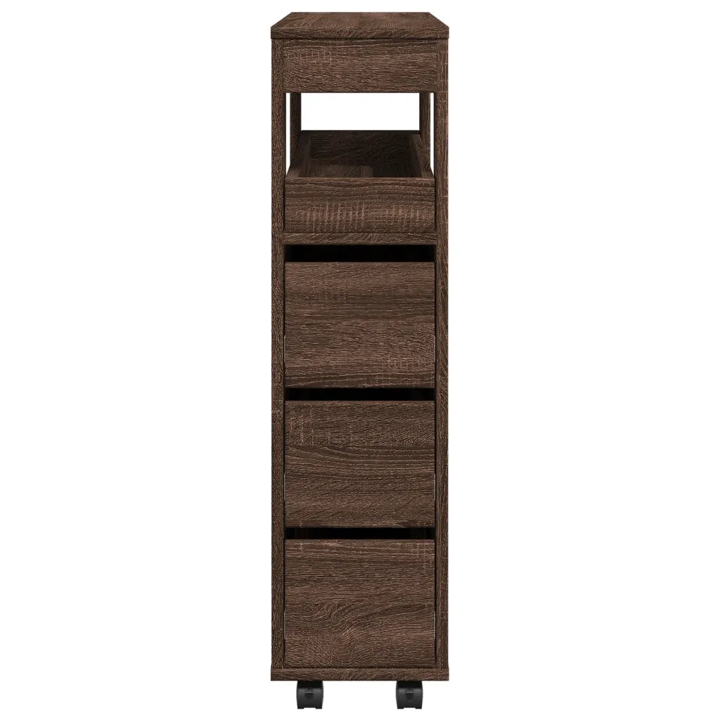 vidaXL Mobile da Bagno Stretto con Ruote Rovere Marrone in Truciolato