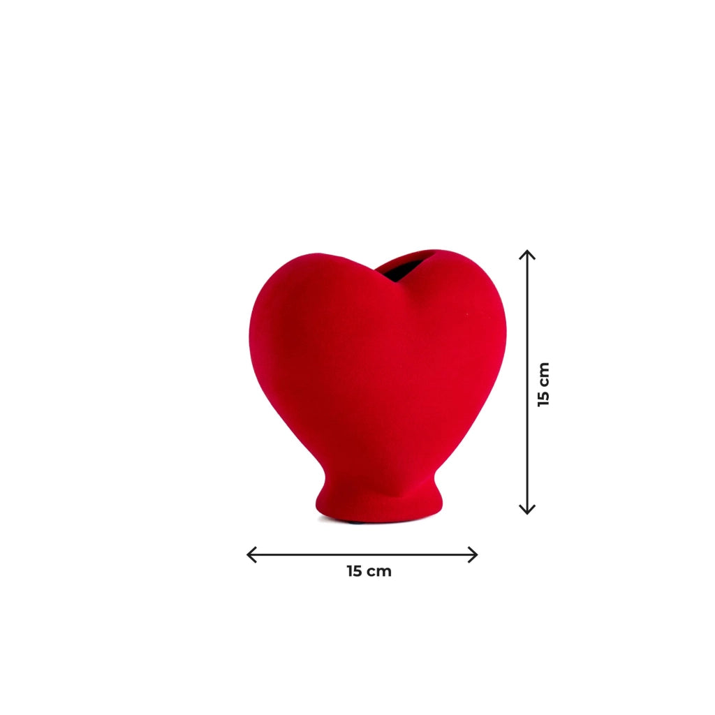 Vaso Decorativo Moderno da Interno in Ceramica – Collezione Design Elegante per Arredo Casa,Vasi Da Soggiorno, Tavolo o Salotto Soprammobile Di Design Cuoricino - Rosso effetto Velluto