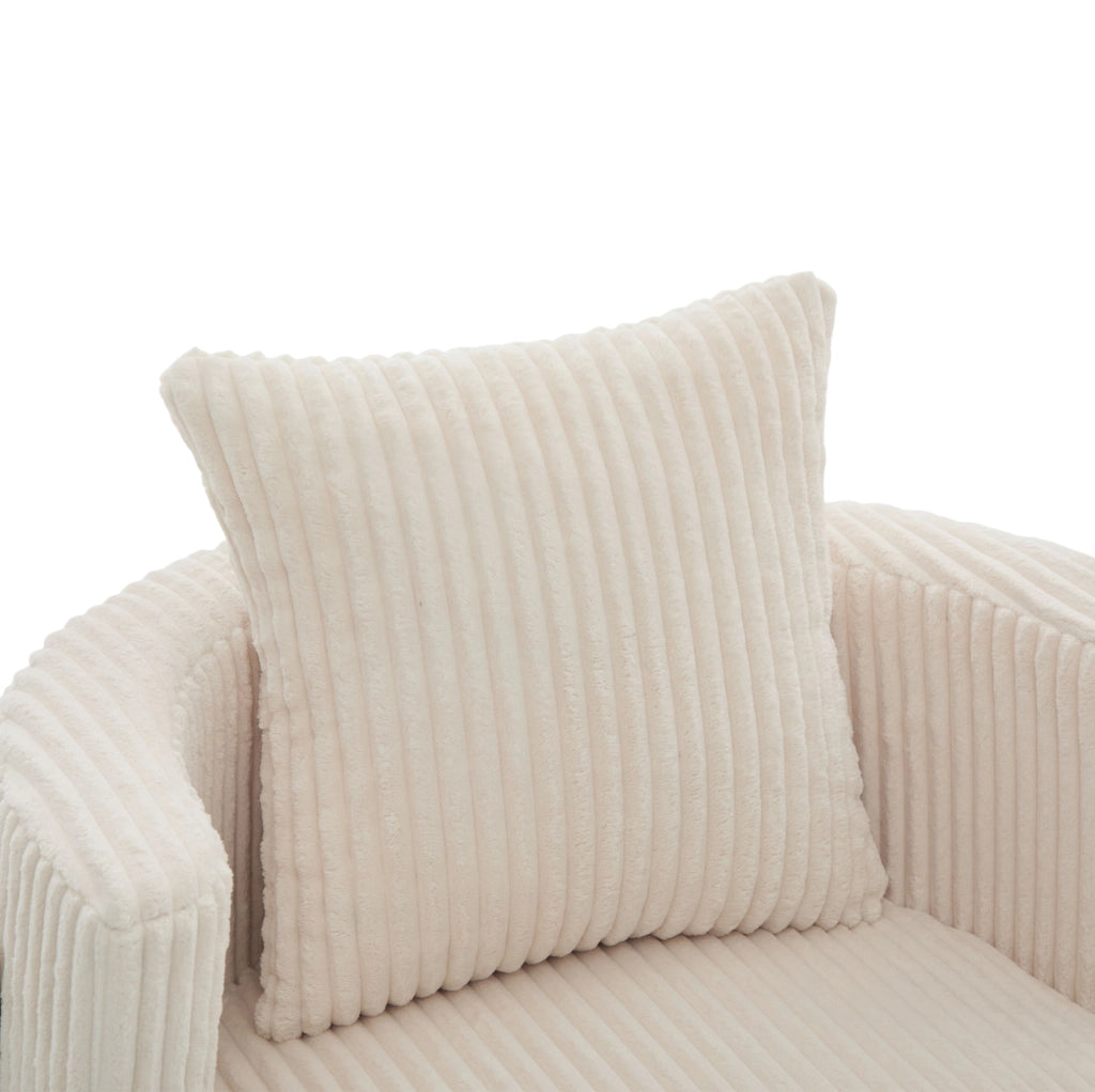 Poltrona girevole 360° in velluto a coste beige con contenitore; 76x79x78 cm