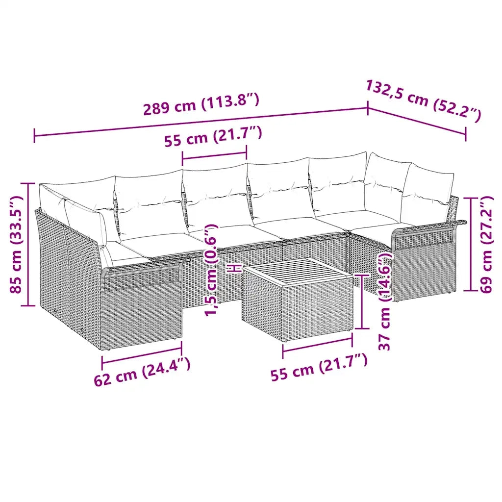 Set Divano da Giardino con cuscino 8 pcs Nero polyrattan 3347292