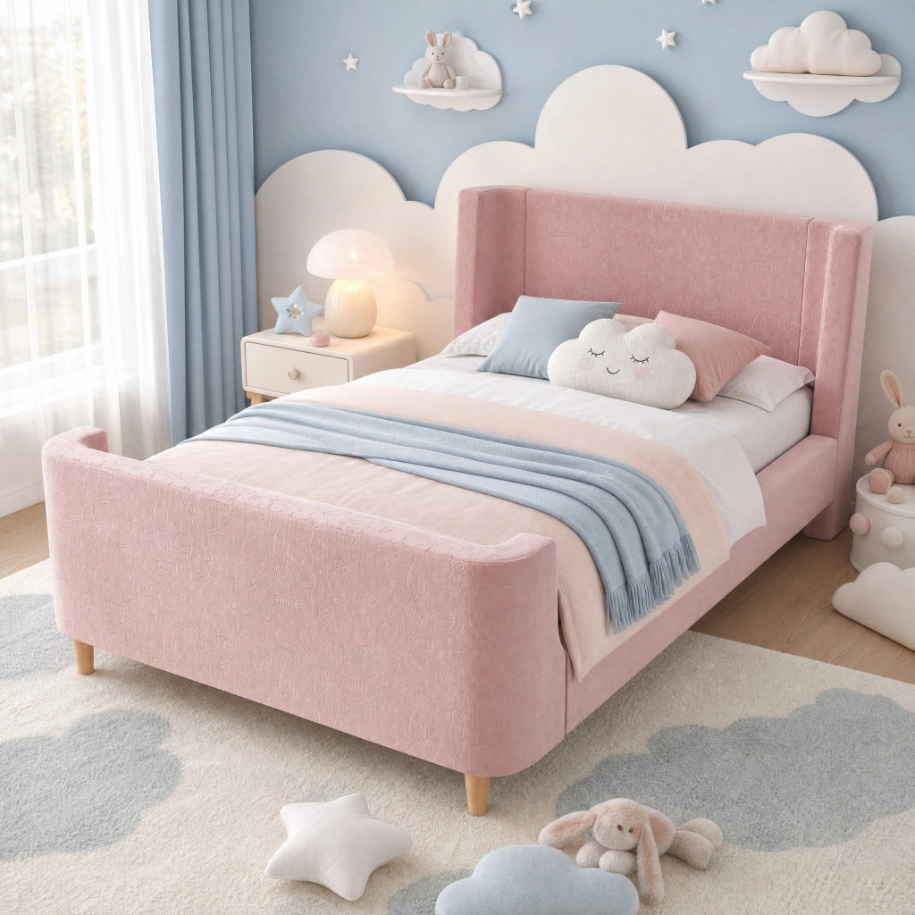 LETTO per bambini a slitta 90 x 200 cm rosa in velluto