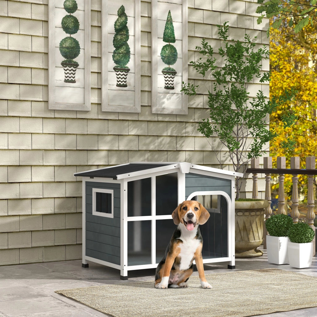 Cuccia per Cani Taglia Media da Esterno con Tetto Apribile in Legno, 101x66.5x70.5 cm, Grigio