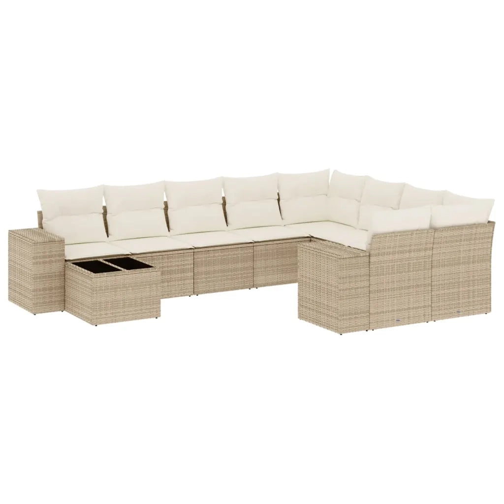 Set Divano da Giardino 10 pz con Cuscini Beige in Polyrattan 3223057