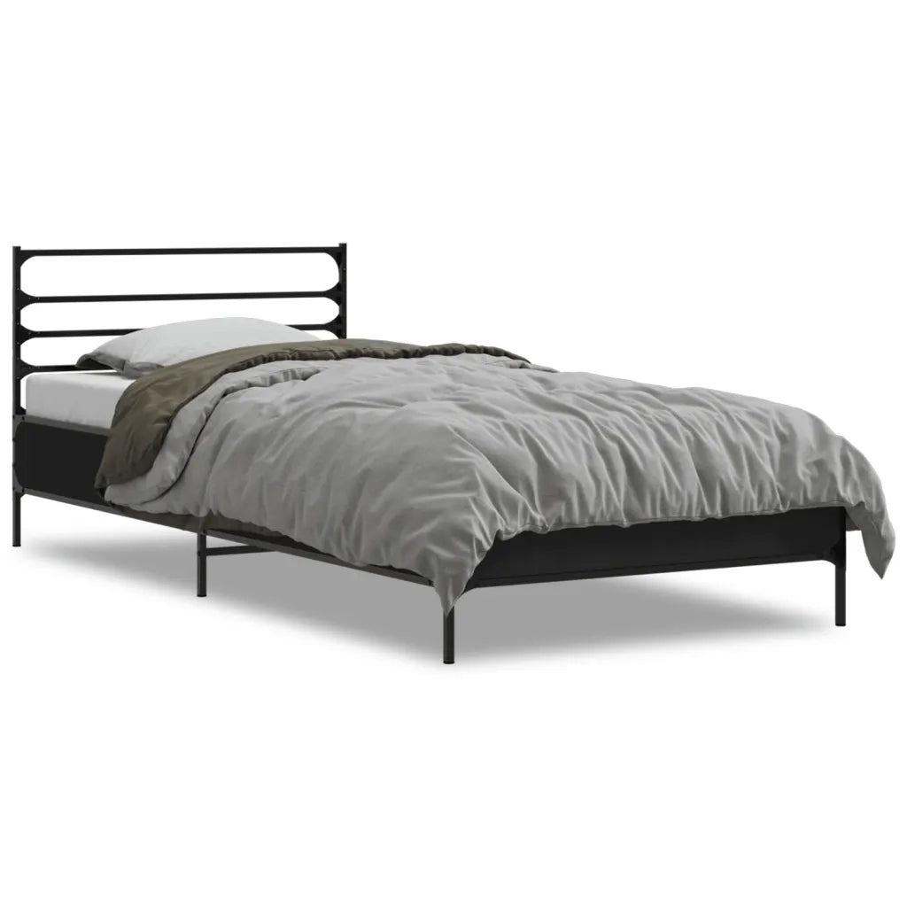 Giroletto-Struttura Letto Nero 75x190 cm in Legno Multistrato e Metallo 261235