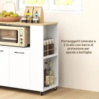 Carrello Cucina in Legno con Ripiano Aperto, Armadietto e Scaffale Laterale, 75x40x80.5 cm, color Rovere e Bianco