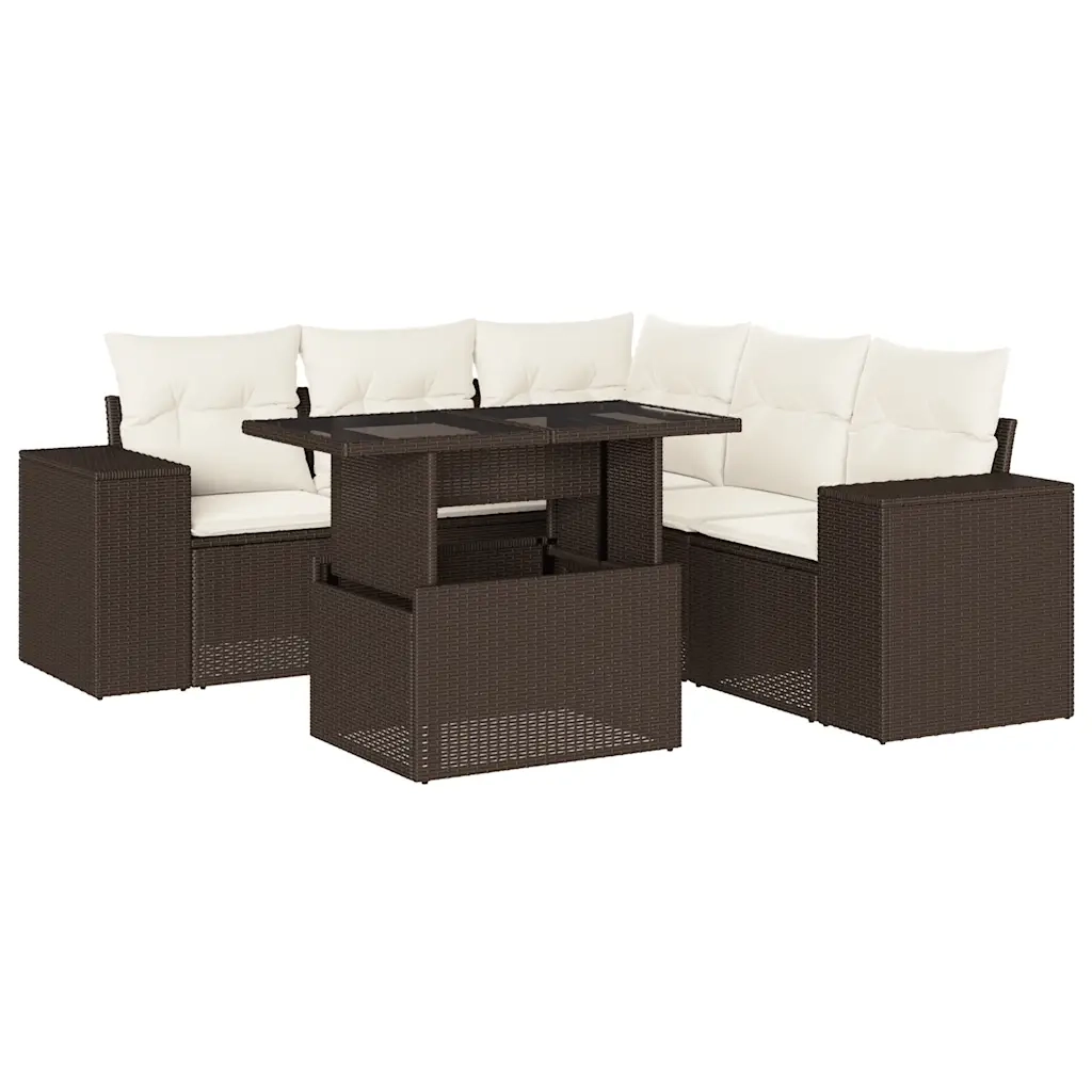 Set Divano da Giardino 6 pz con Cuscini Marrone in Polyrattan