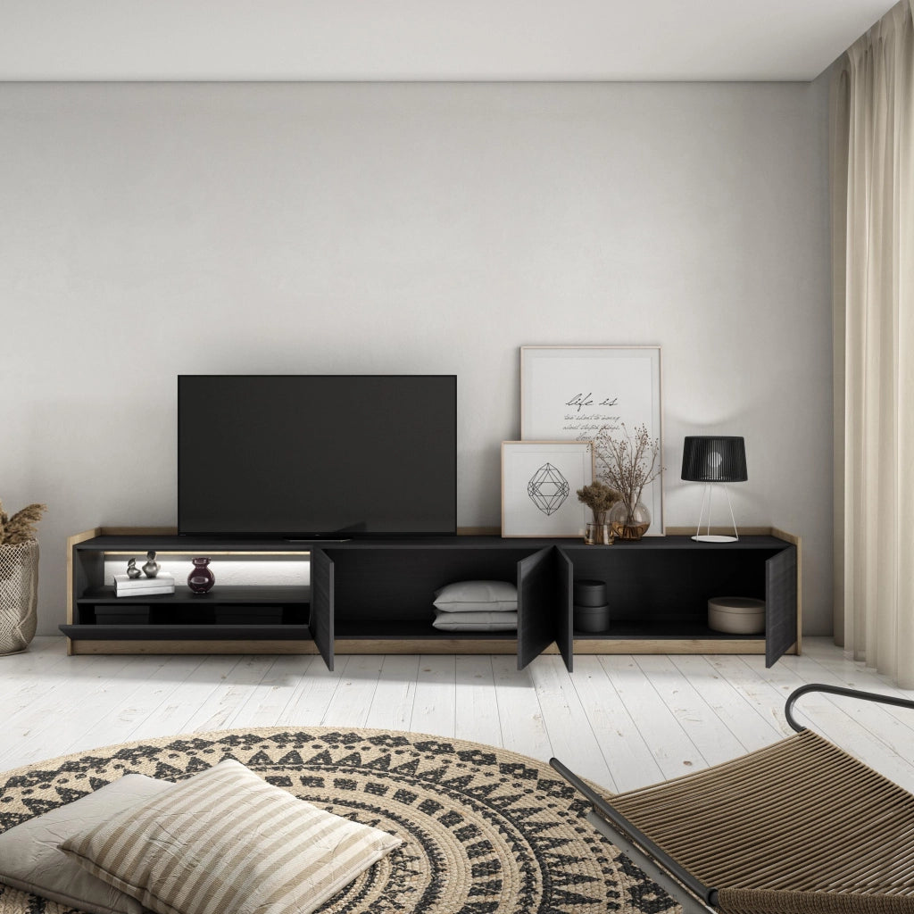 Mobile TV Soggiorno, 310x50x37 cm, Per TV fino a 80", LED, Nero e rovere