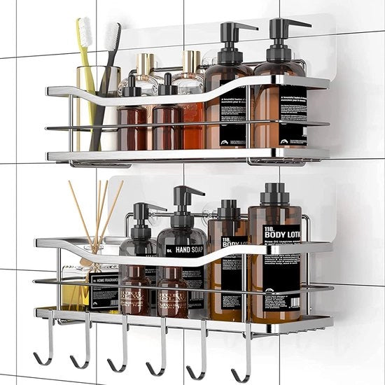 Rack per cucina con 6 ganci mobili - pannelli doccia senza perforazione per bagno - cucina - set da 2