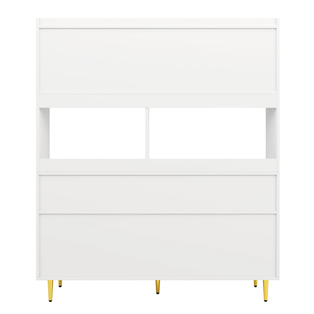 MADIA 145x39x171 cm Bianca in MDF con ante in vetro e portabottiglie