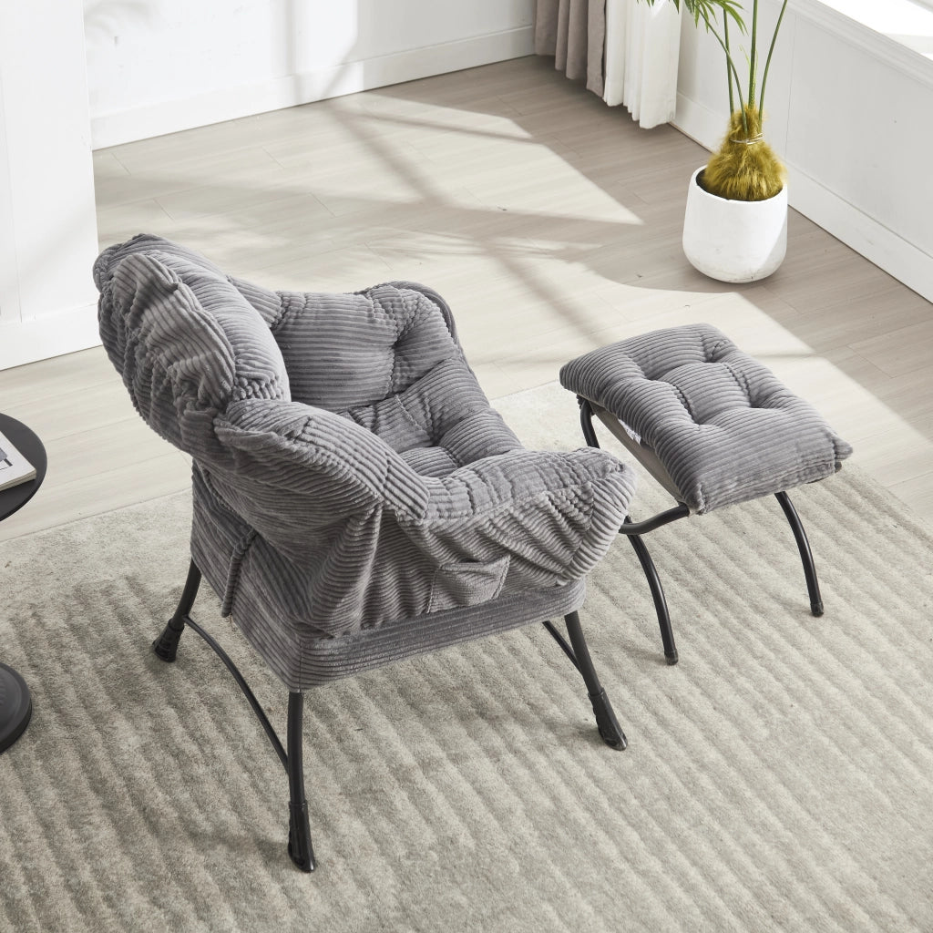 Poltrona con pouf e tasca laterale; seduta lounge ergonomica in acciaio grigio
