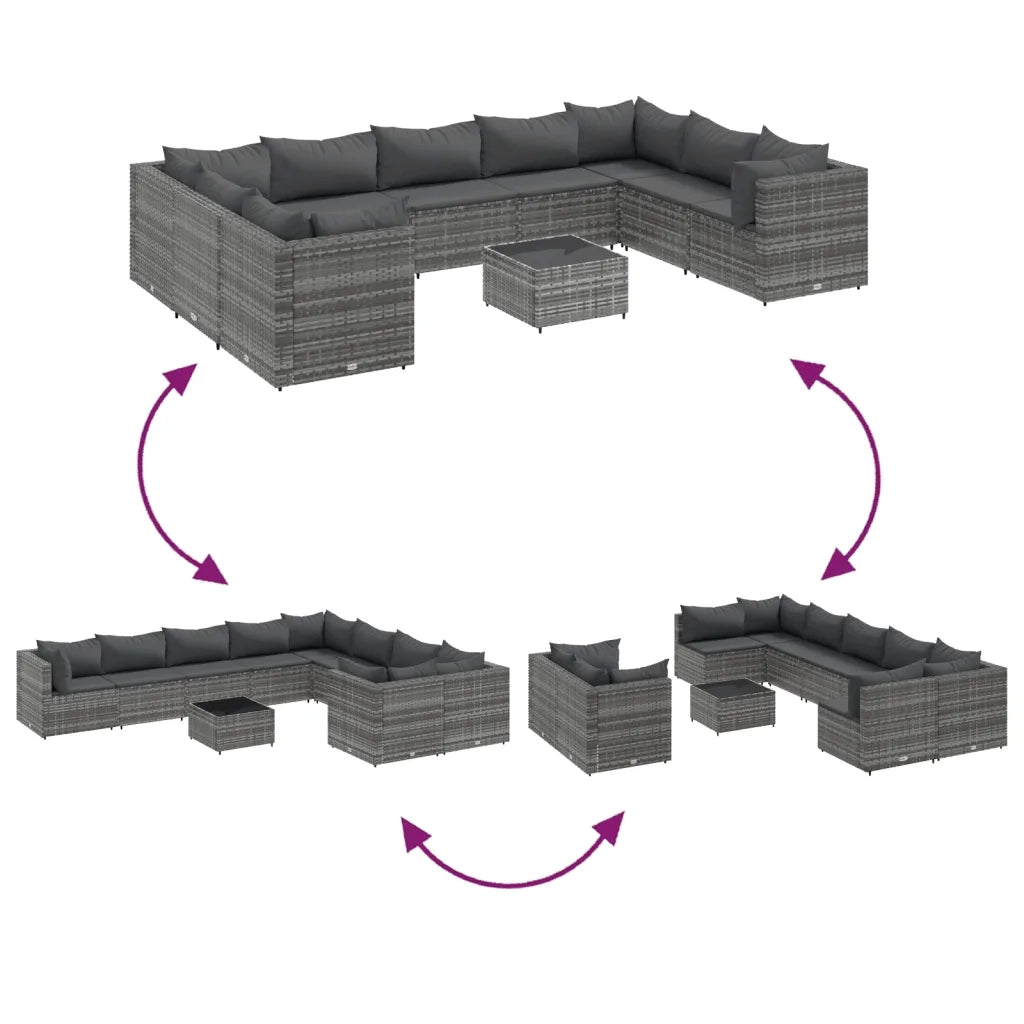 Set Divano da Giardino 10 pz con Cuscini Grigio in Polyrattan 3308322