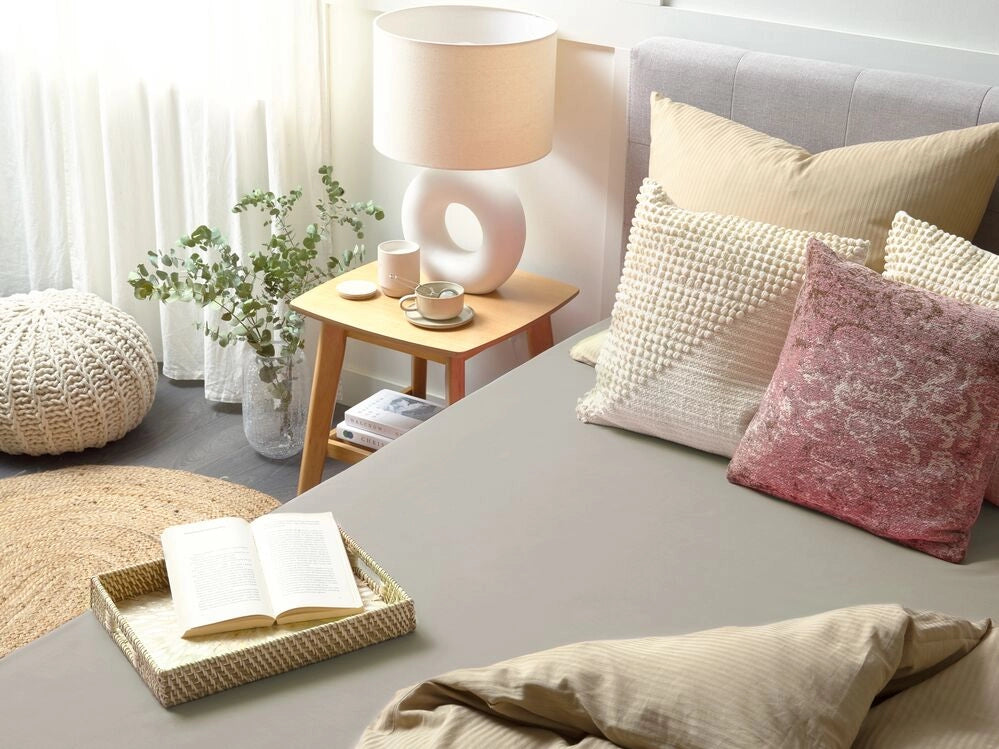 Lenzuolo con angoli cotone tortora 200 x 200 cm con bordi elastici modello classico a tinta unita camera da letto classica