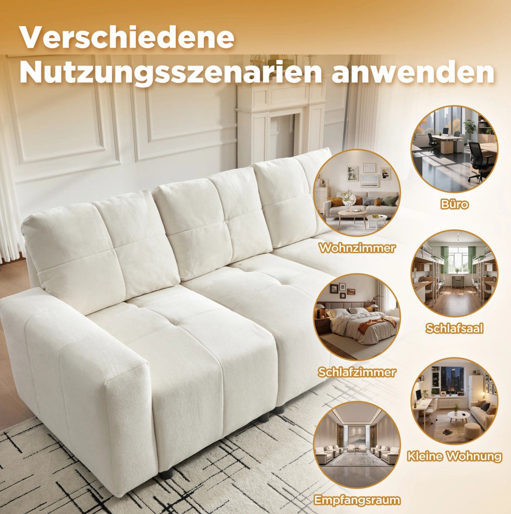 DIVANO 3 posti modulare 3-in-1 213 cm in ciniglia beige bianco