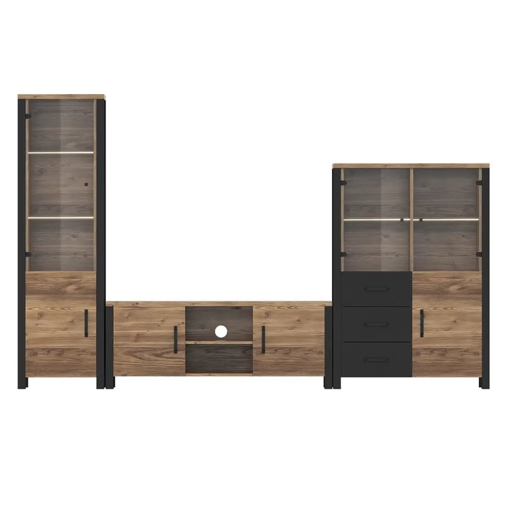 Set di 3 mobili da soggiorno collezione DARWIN. Colore abete e nero.