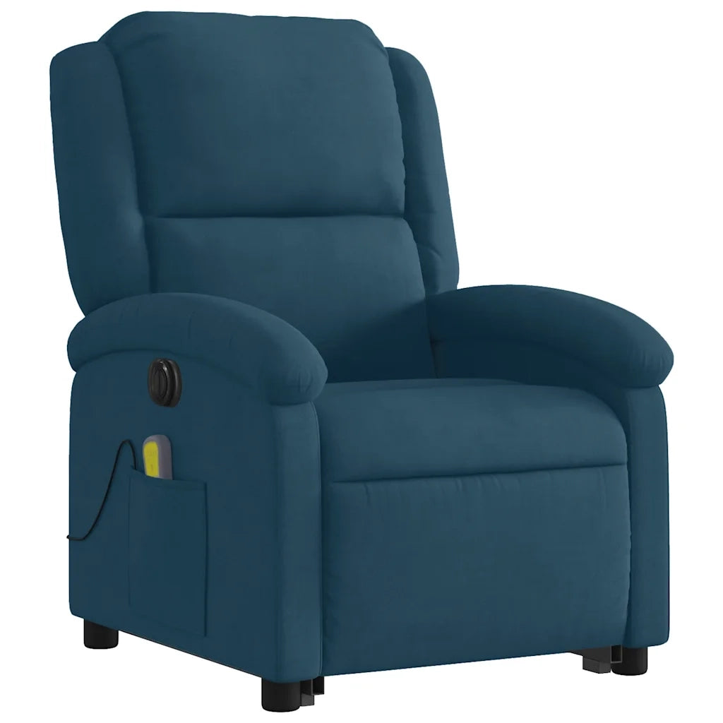 Poltrona Alzapersona Massaggi Reclinabile Elettrica Blu Velluto