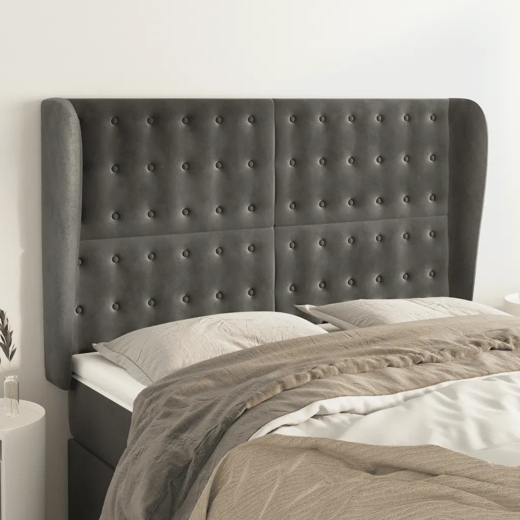 Testiera ad Orecchio-Testata con Orecchie GrigioScuro 147x23x118/128cm in Velluto 868230