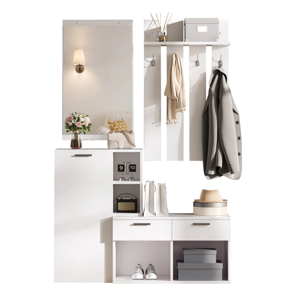 Armadio ingresso con specchio; 1 anta; 2 cassetti; 10 scomparti; 4 ganci; per ingresso; 120 Ã— 35 Ã— 175;5 cm
