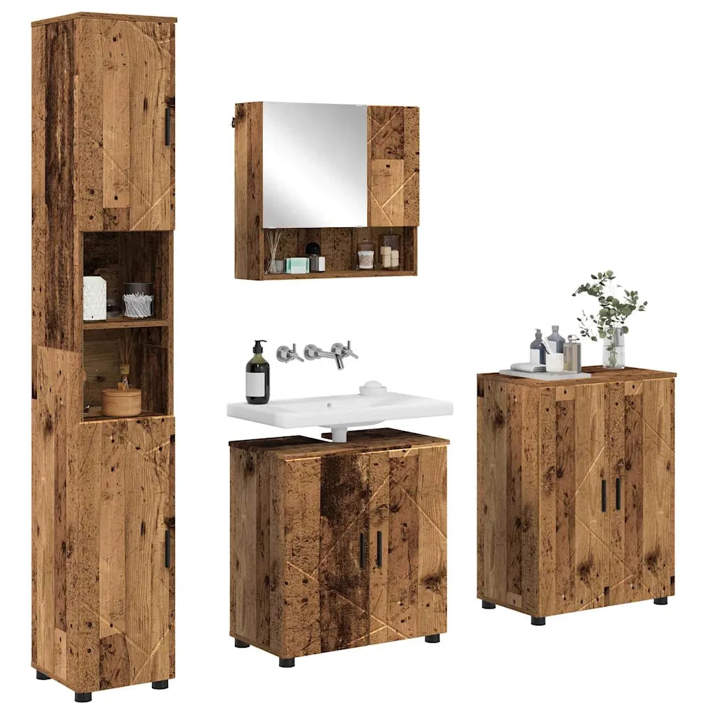 Set di mobili per il bagno con porta 4 pcs Legno vecchio