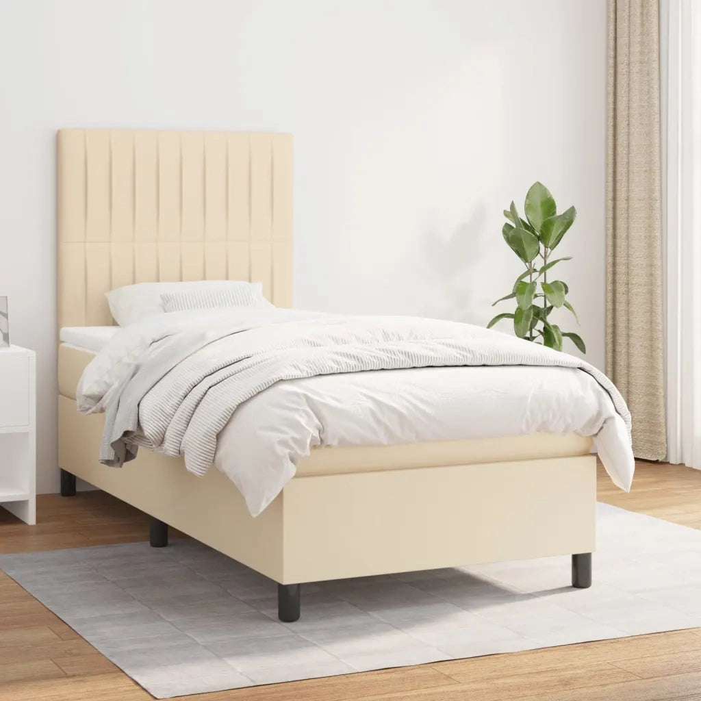 Giroletto a Molle con Materasso-Struttura Letto Crema 90x190 cm in Tessuto 270381