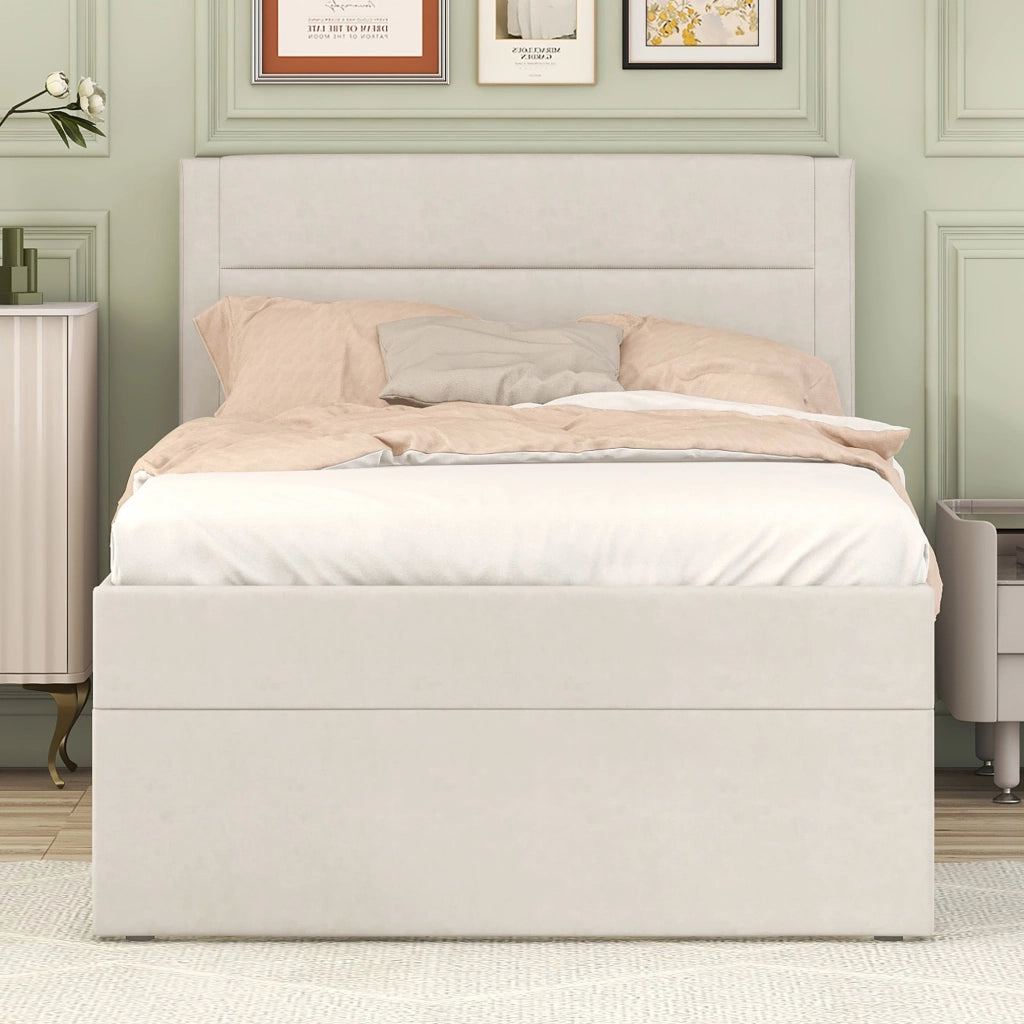 LETTO singolo contenitore 90x200 cm Beige in lino e MDF