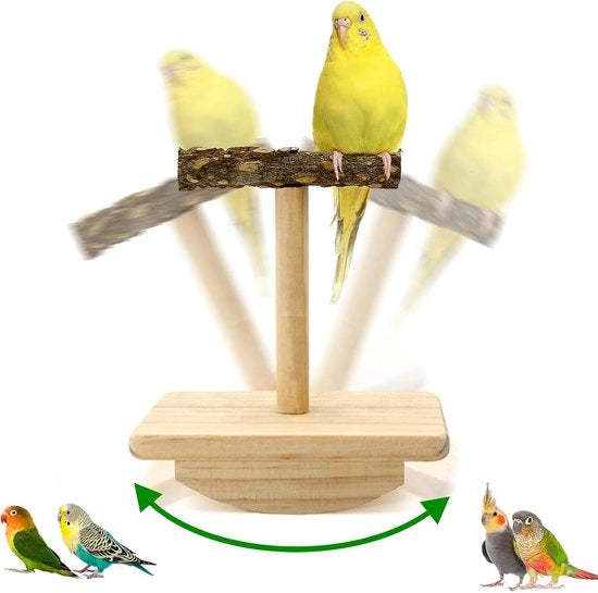 Sedia per uccelli in legno naturale – giocattolo di allenamento e puzzle – piattaforma e area di gioco – per pappagalli, conuri, pappagalli falchi