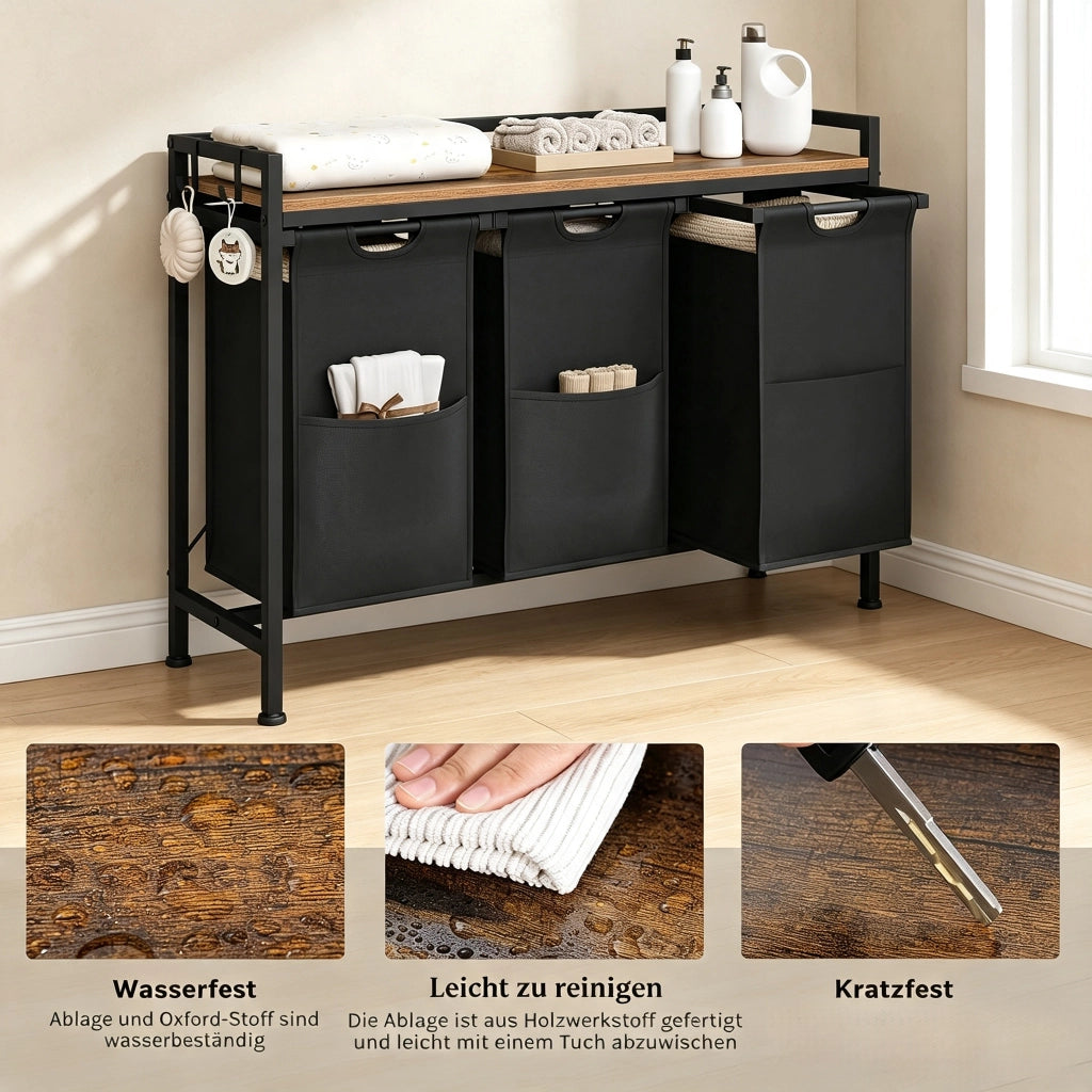 PORTABIANCHERIA con 3 cestelli estraibili 96x30x71 cm Nero/Marrone