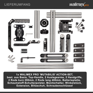 Camera rig modulare Mutabilis per setup fotografia professionale - in alluminio aeronautico - incl. spallacci, maniglia superiore, base e accessori - cage per corpo macchina
