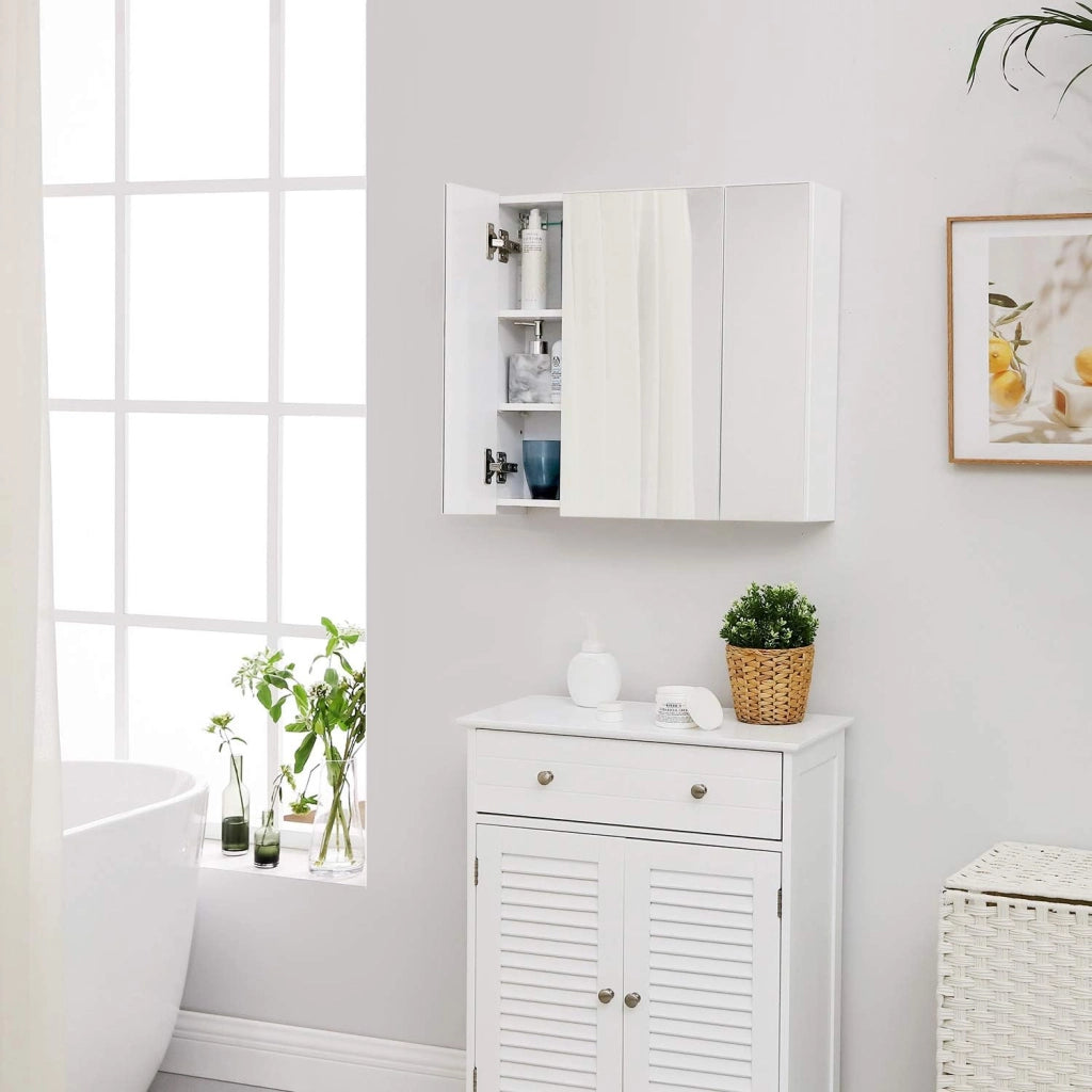 Mobile bagno sospeso Valora con tre ante a specchio | MDF bianco
