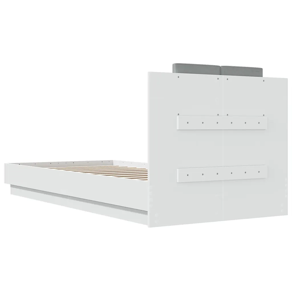 Letto singolo | Letto per adulti | Giroletto con Testiera Bianco 90x200 cm in Legno Multistrato