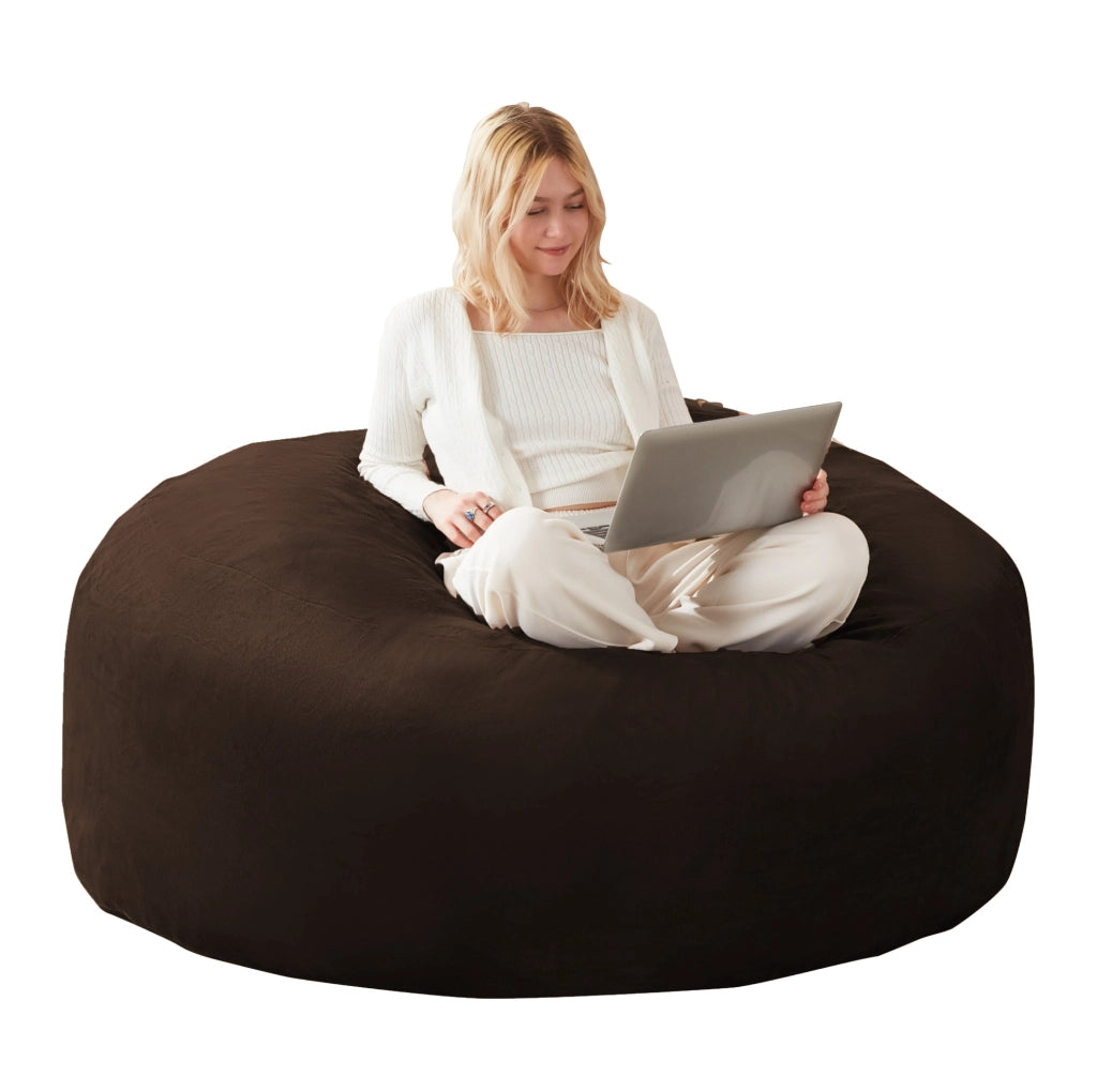 Poltrona sacco pieghevole 120 cm marrone con imbottitura morbida per relax, lettura e ospiti