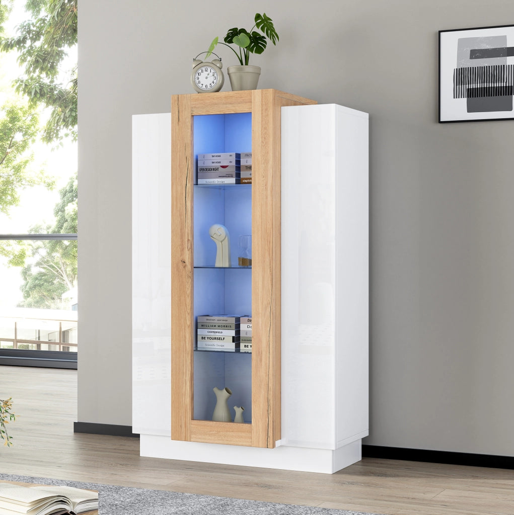 Vetrina da soggiorno 74 x 40 x 120 cm con LED, 3 ante e ripiani in vetro