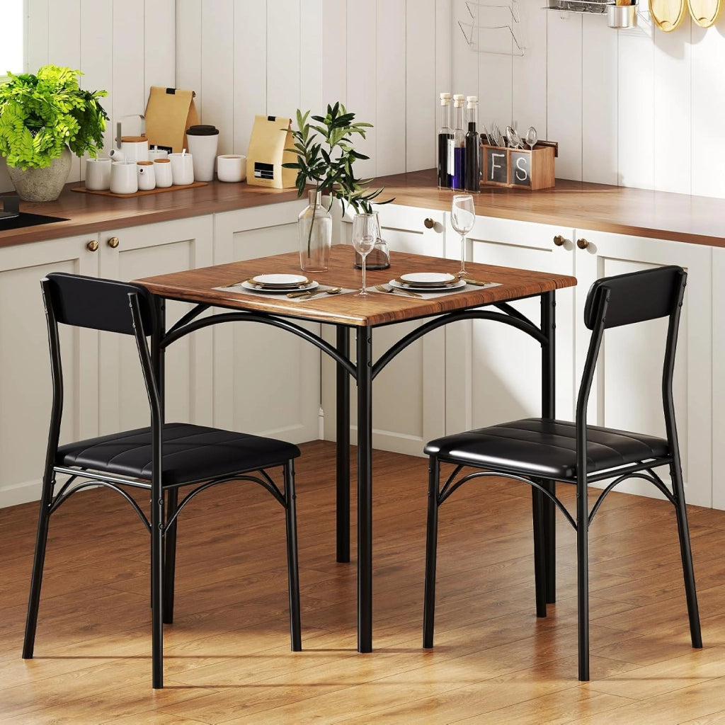 Set Tavolo e 2 Sedie, Tavolino e Sedie da Balcone con Schienali e Sedute Imbottiti, Gambe in Metallo, Mobili Salvaspazio per Cucina, Ristorante e Bistro