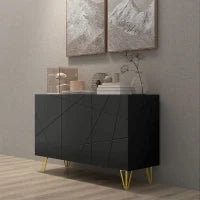Mobile Contenitore con 2 Armadietti e Ripiano Regolabile, in Truciolato e Metallo, 120x40x75 cm, Nero e Oro