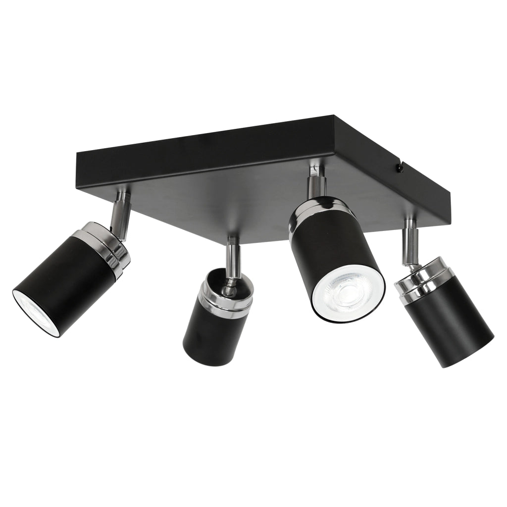 Plafoniera quadrata 4 spot GU10 nero/cromo Reno Luminex