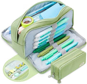 Organizzatore portatile per ufficio con 3 compartimenti e grande capacità, etui per materiali scolastici per bambini e adolescenti (verde)