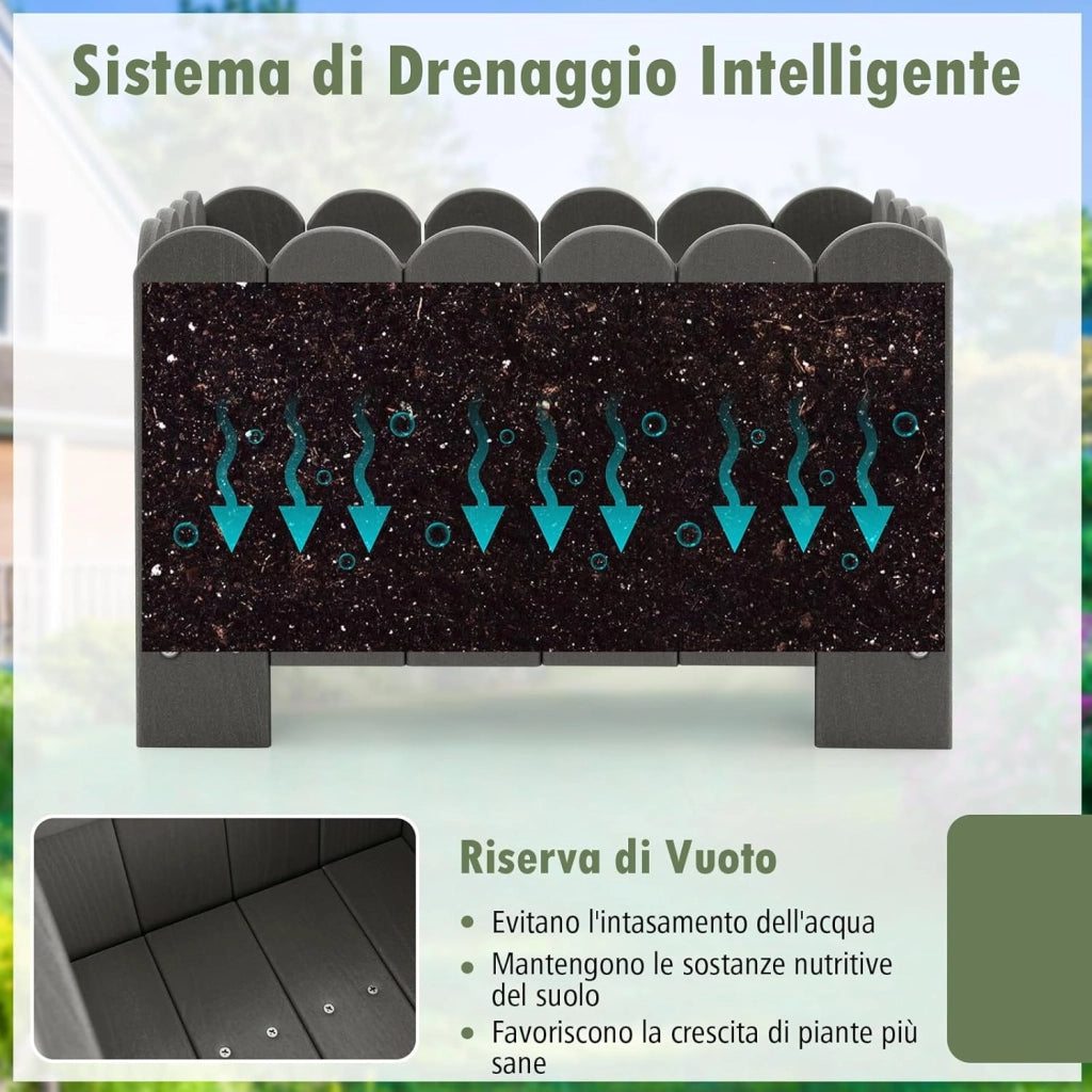 Set di 2 Fioriere in HDPE Resistente alle Intemperie con Aperture per Drenaggio, Aiuola Rialzata per Verdure, Fiori e Piante su Terrazzo, Giardino e Balcone, 45 x 32 x 30 cm (Grigio)