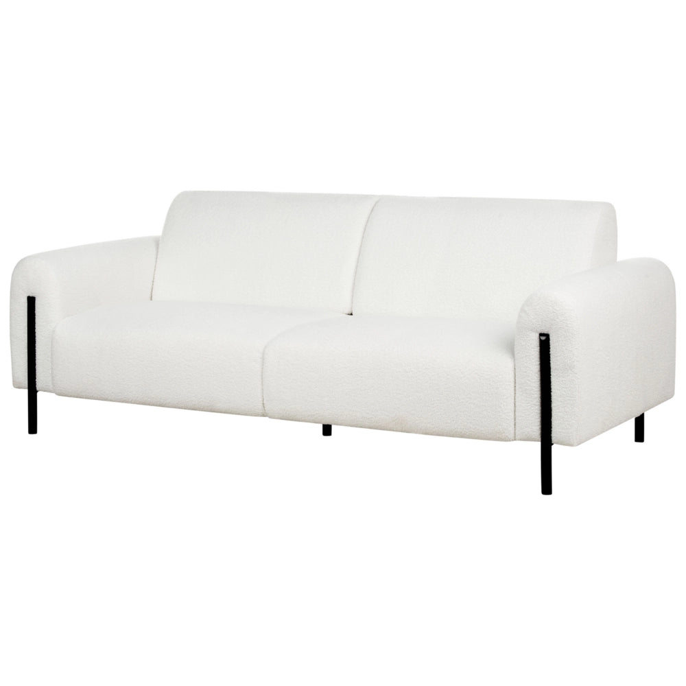 Divano 3 posti rivestito in tessuto bouclè bianco schienale regolabile stile moderno