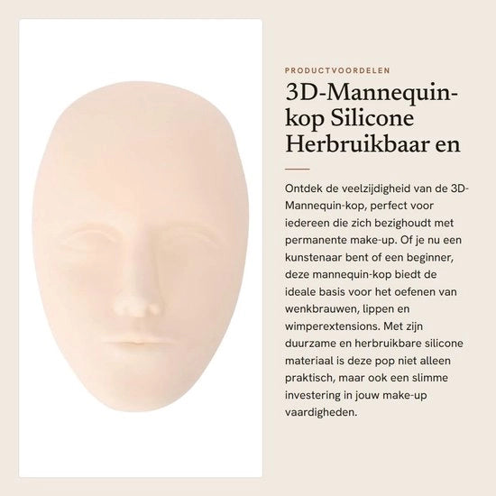 Manichino 3D per make-up - Testa in silicone - Riciclabile e duraturo - Ideale per make-up permanente - Adatto per artisti e principianti - Uni