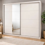 Armadio Camera da Letto Pedavena, Guardaroba Grande Appendiabiti, 251x215.5h cm Bianco Beige