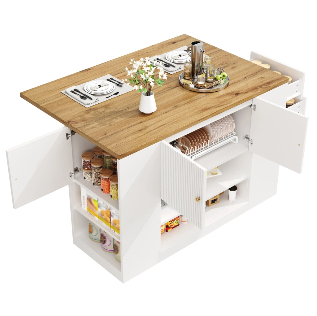 Isola da cucina pieghevole con contenitore in MDF e metallo bianca