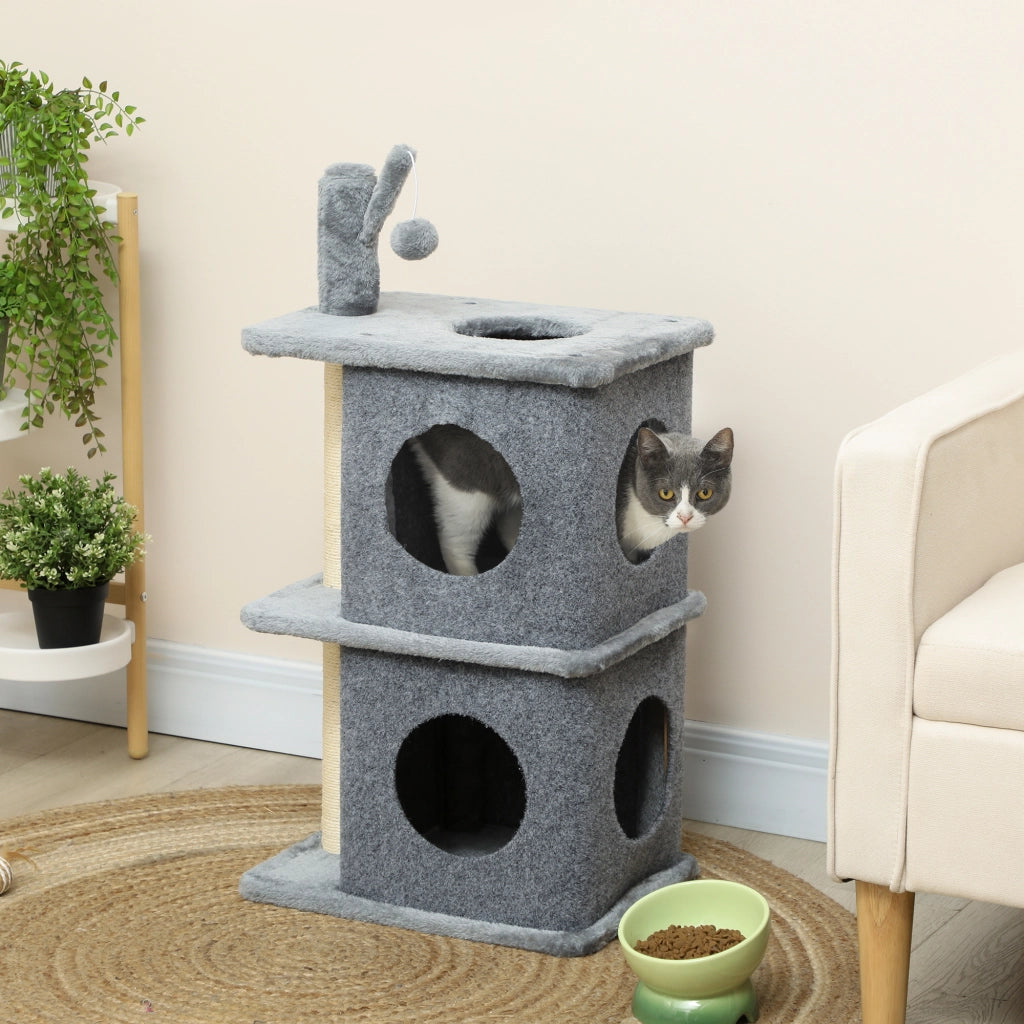 Albero per gatti 3 livelli con nicchie e palla ¨C zephmum ¨C 43x33x80 cm grigio scuro