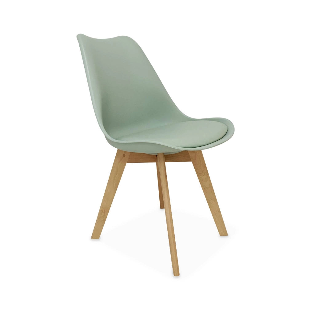 Set 4 sedie scandinave imbottite con gambe in legno , verde celadon