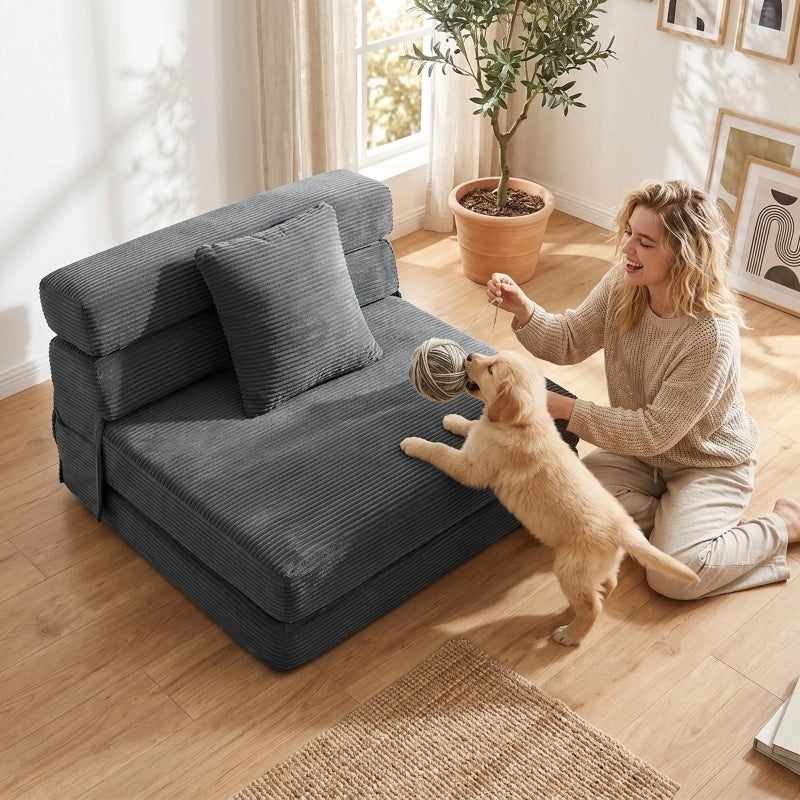 POLTRONA LETTO 2 in 1 pieghevole in poliestere grigio scuro