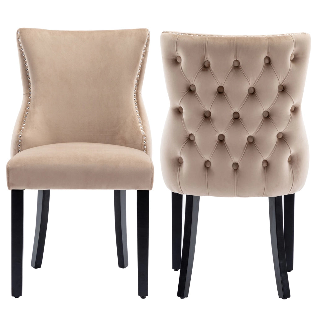 Sedie da Pranzo Imbottite in Velluto ¨C Xylo ¨C Beige, Gambe in Legno Massello, Set 2 Pezzi