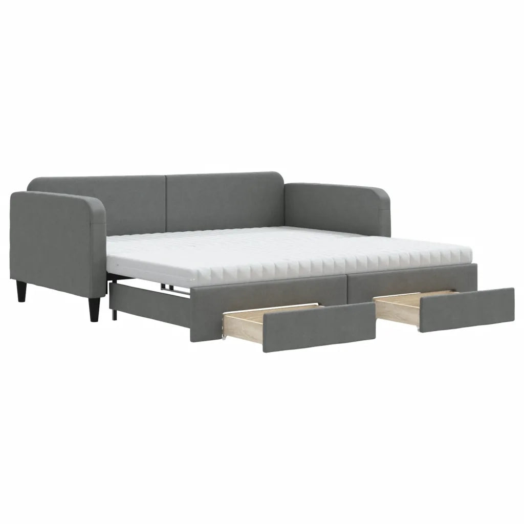 Divano Letto Estraibile Cassetti Grigio Scuro 100x200cm Tessuto 3196876